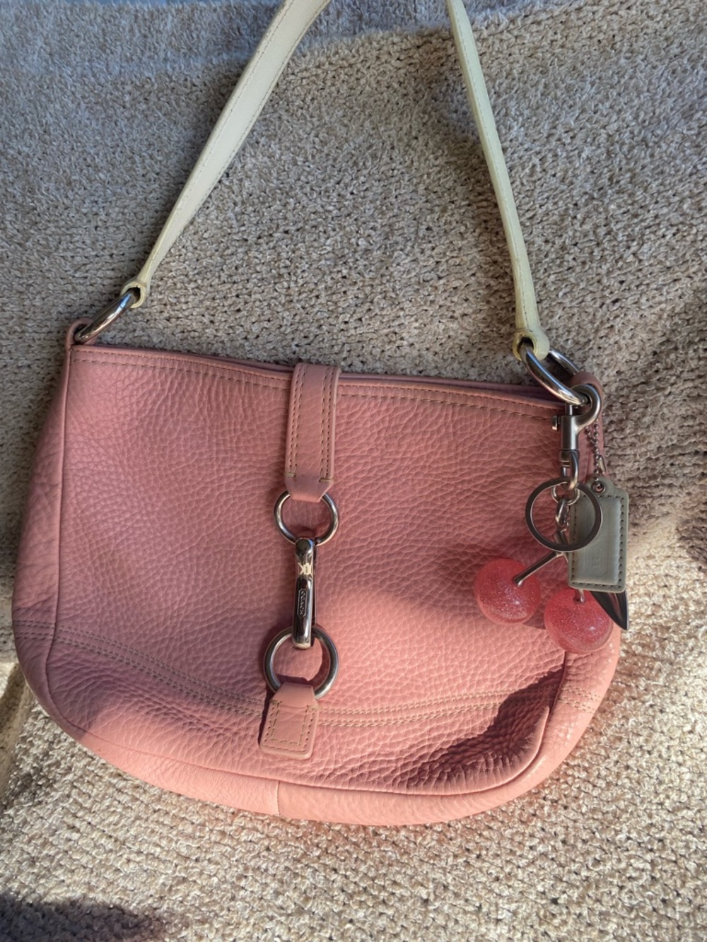 Coach Pebbled Leather Shoulder Bag in Peach and Cream - Picture 6 of 6